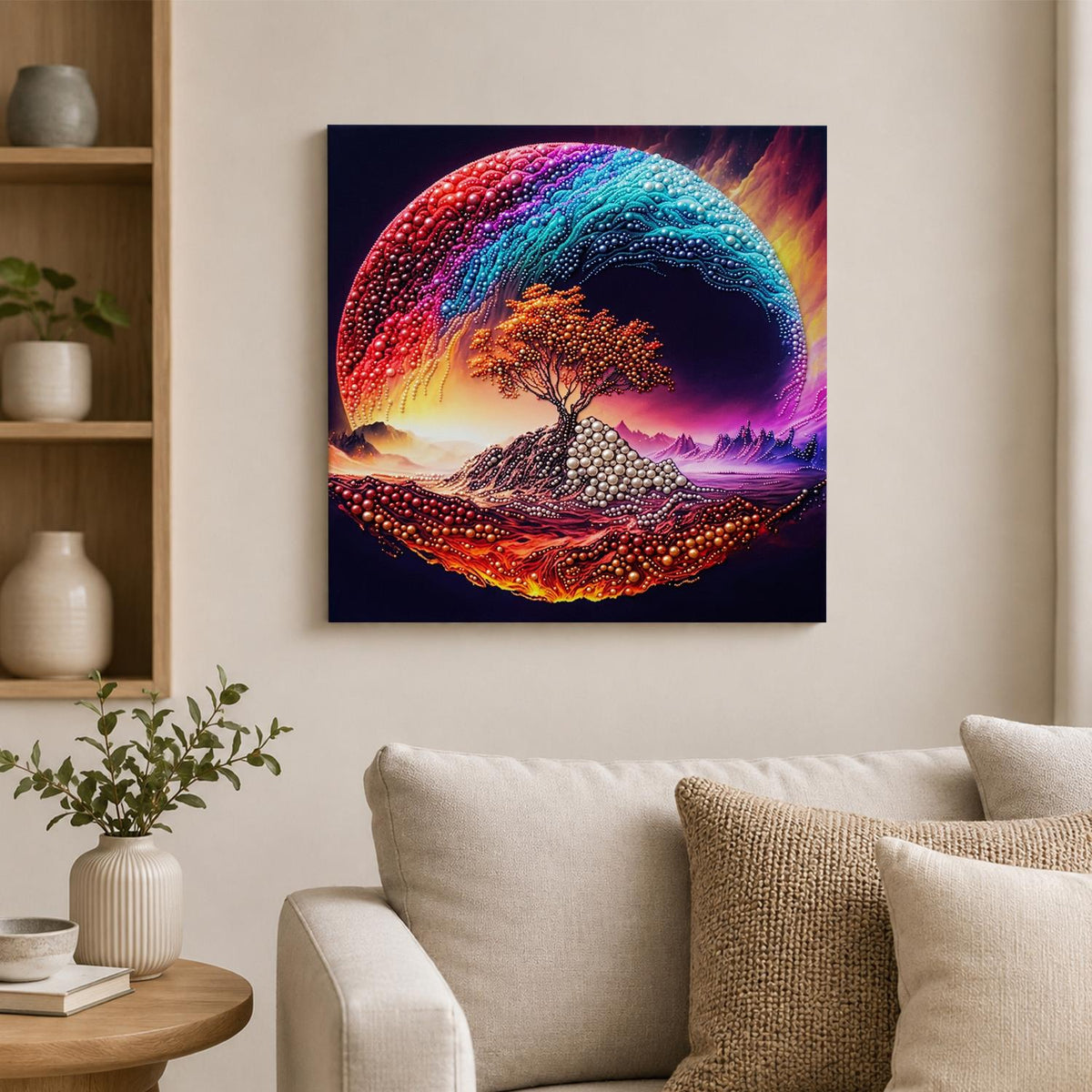 Lone Tree in a Rainbow Swirl pearl painting – image 2