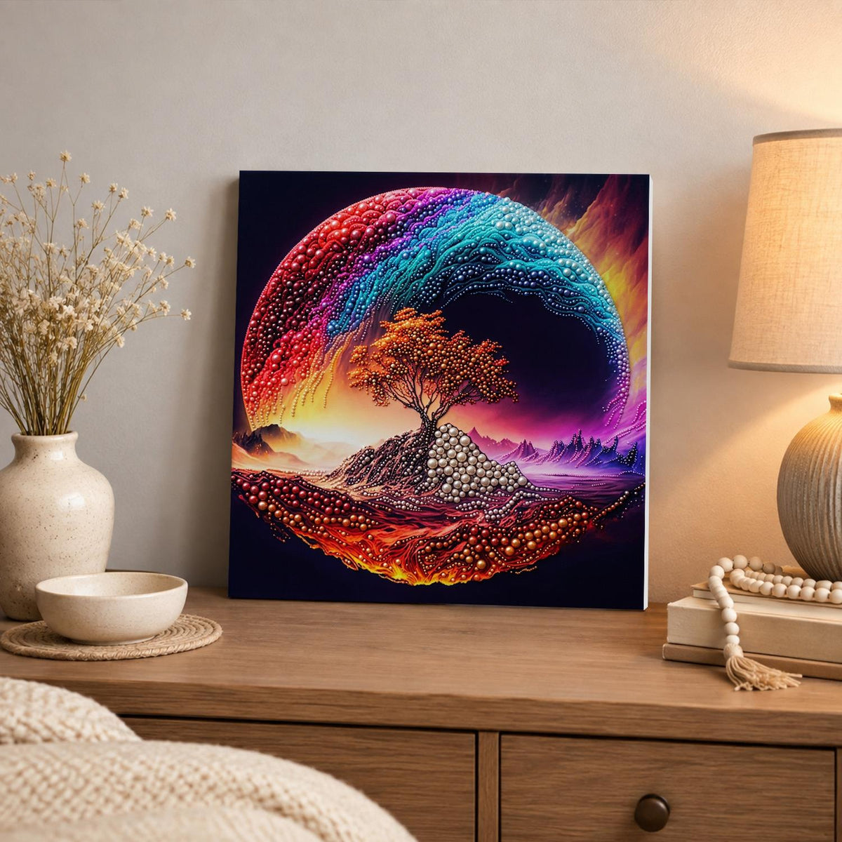 Lone Tree in a Rainbow Swirl pearl painting – image 3
