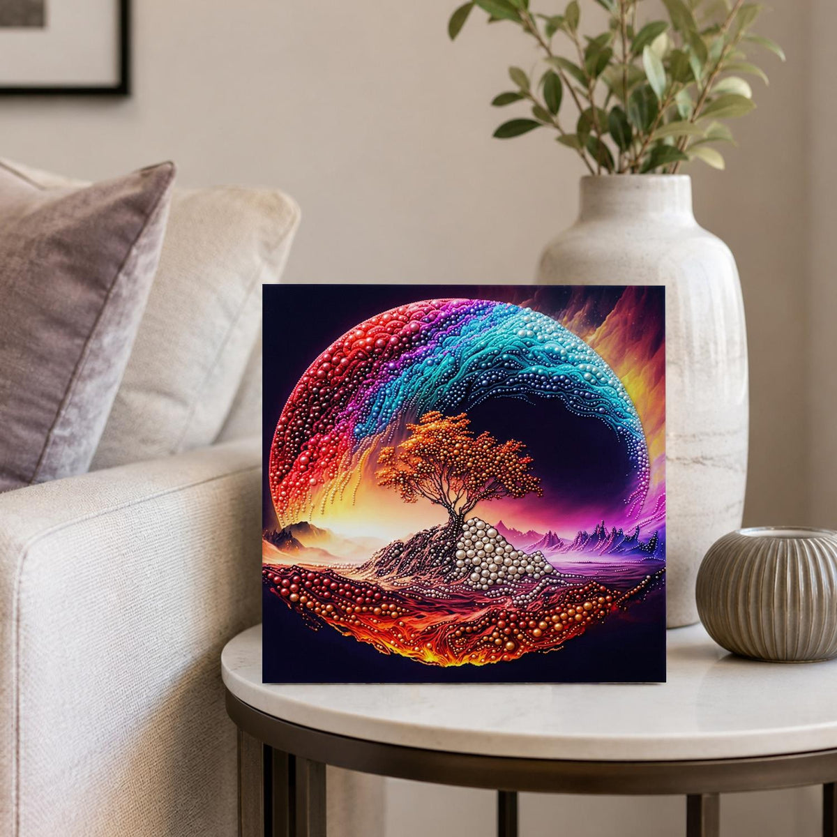 Lone Tree in a Rainbow Swirl pearl painting – image 4