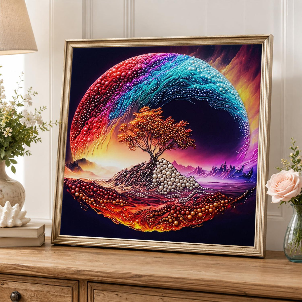 Lone Tree in a Rainbow Swirl pearl painting – image 5