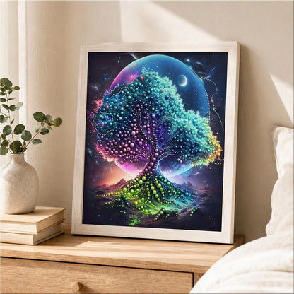 Turquoise Tree Under a Giant Moon pearl painting – image 2