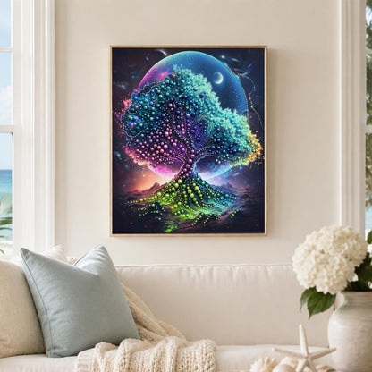 Turquoise Tree Under a Giant Moon pearl painting – image 3