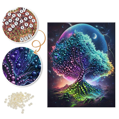 Turquoise Tree Under a Giant Moon pearl painting – image 6