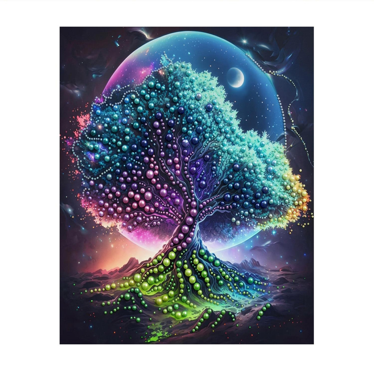 Turquoise Tree Under a Giant Moon pearl painting – image 11