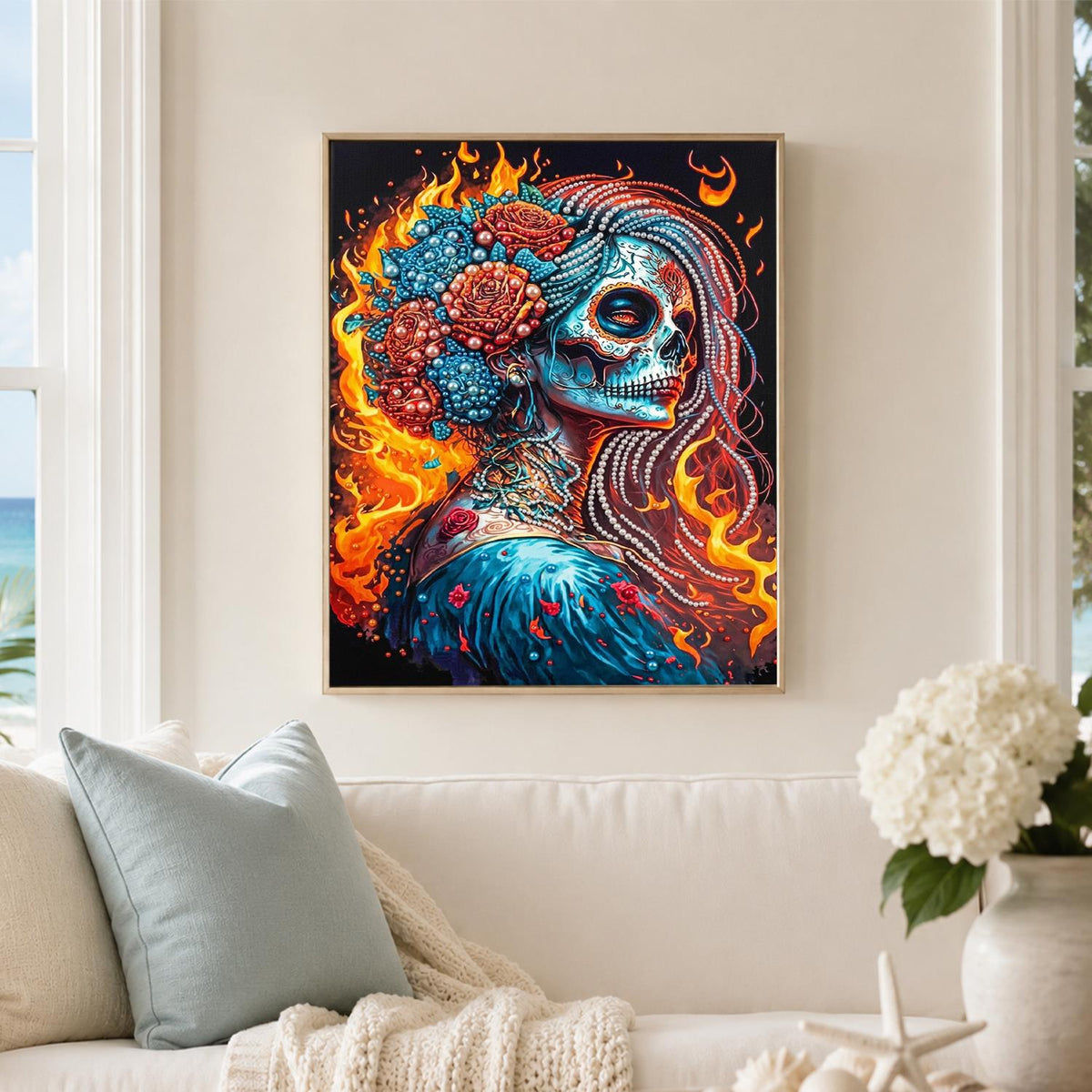 Fire-Wreathed Catrina pearl painting – image 3