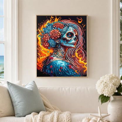 Fire-Wreathed Catrina pearl painting – image 3