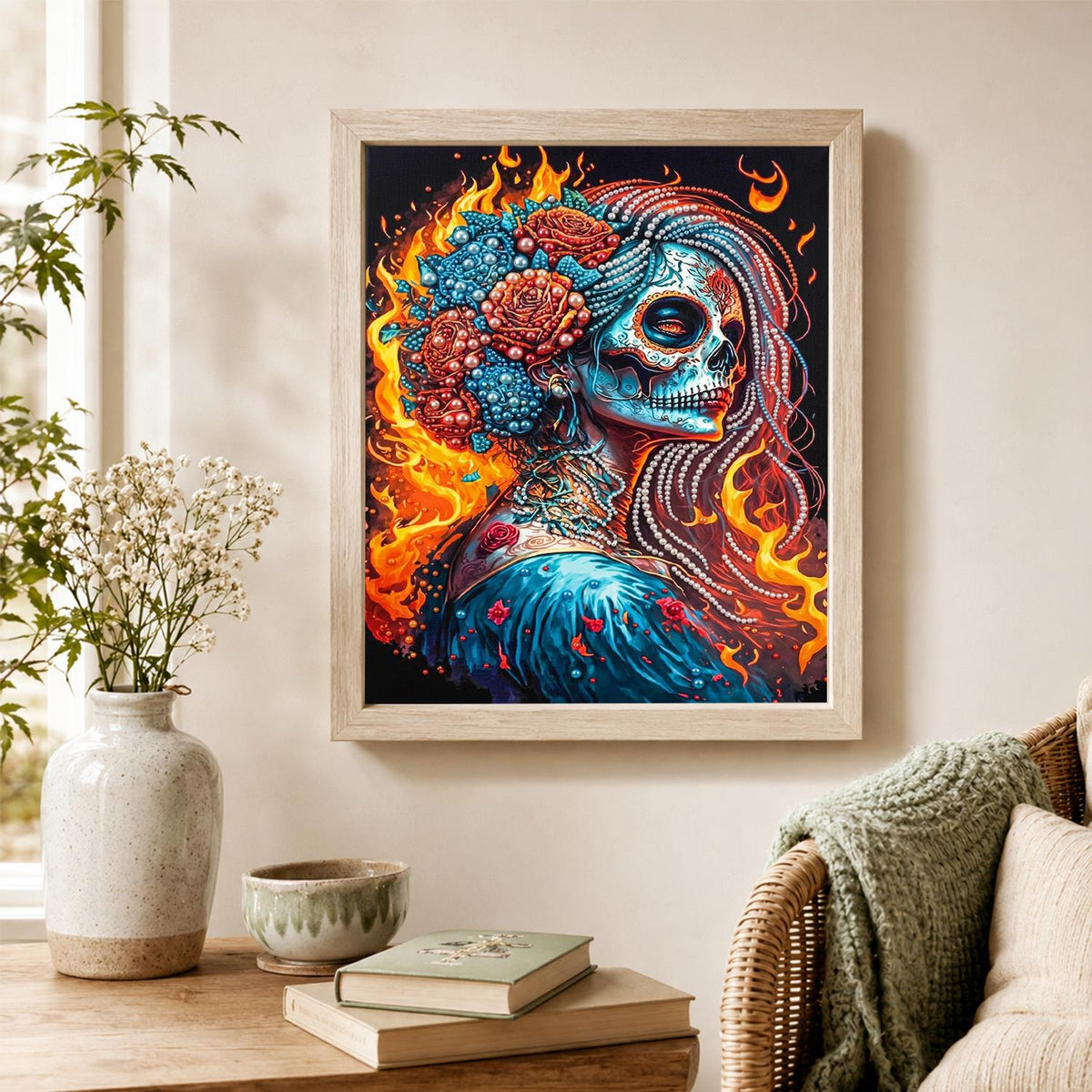 Fire-Wreathed Catrina pearl painting – image 4