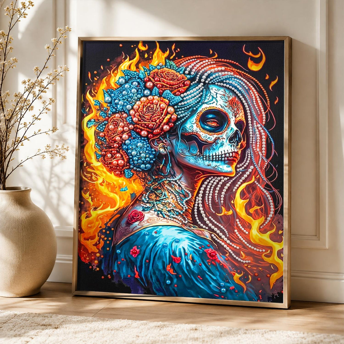 Fire-Wreathed Catrina pearl painting – image 5