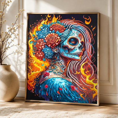 Fire-Wreathed Catrina pearl painting – image 5