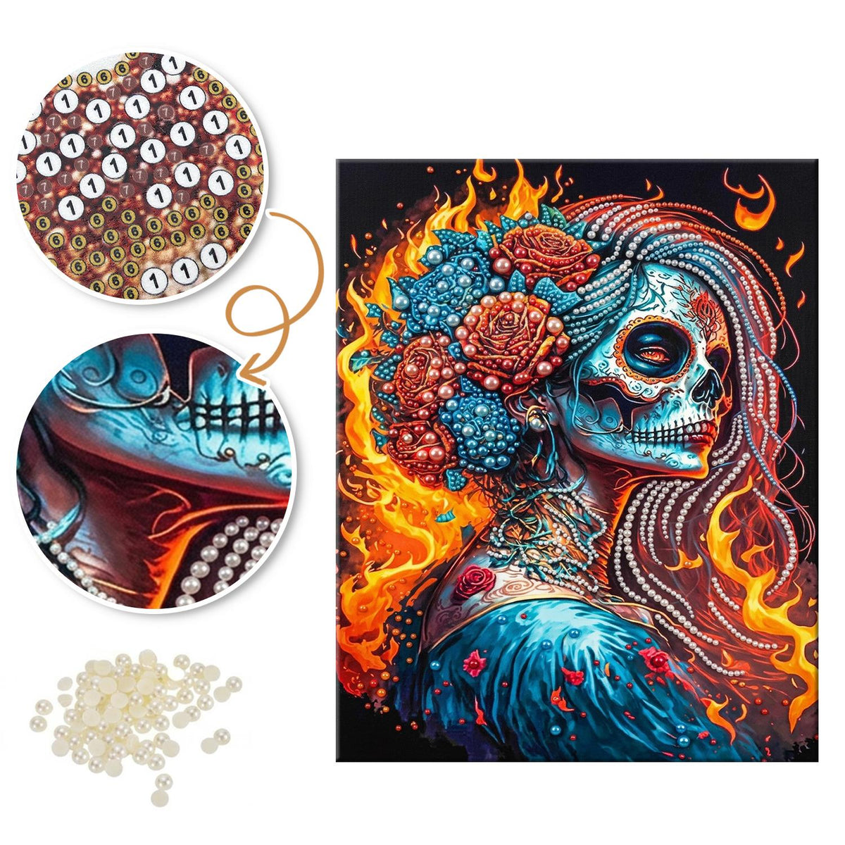 Fire-Wreathed Catrina pearl painting – image 6