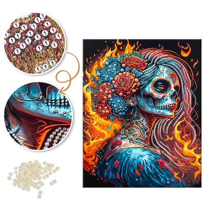 Fire-Wreathed Catrina pearl painting – image 6