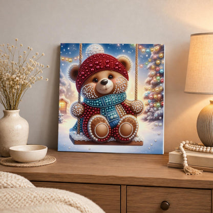 Bobble-Hat Teddy on a Swing pearl painting – image 3