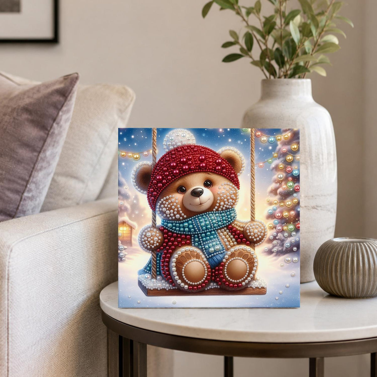 Bobble-Hat Teddy on a Swing pearl painting – image 4