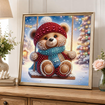 Bobble-Hat Teddy on a Swing pearl painting – image 5
