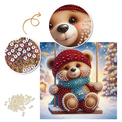 Bobble-Hat Teddy on a Swing pearl painting – image 6