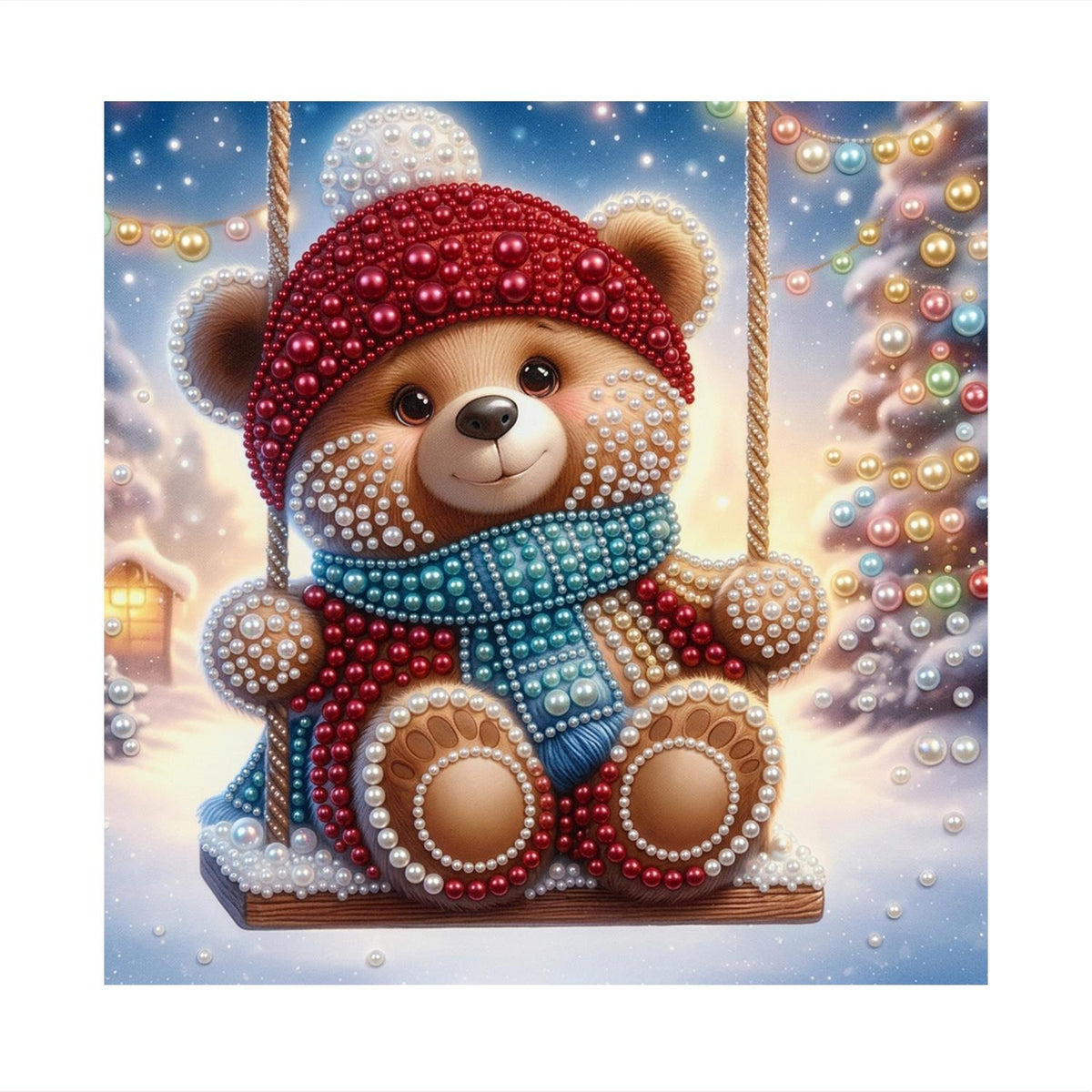 Bobble-Hat Teddy on a Swing pearl painting – image 11