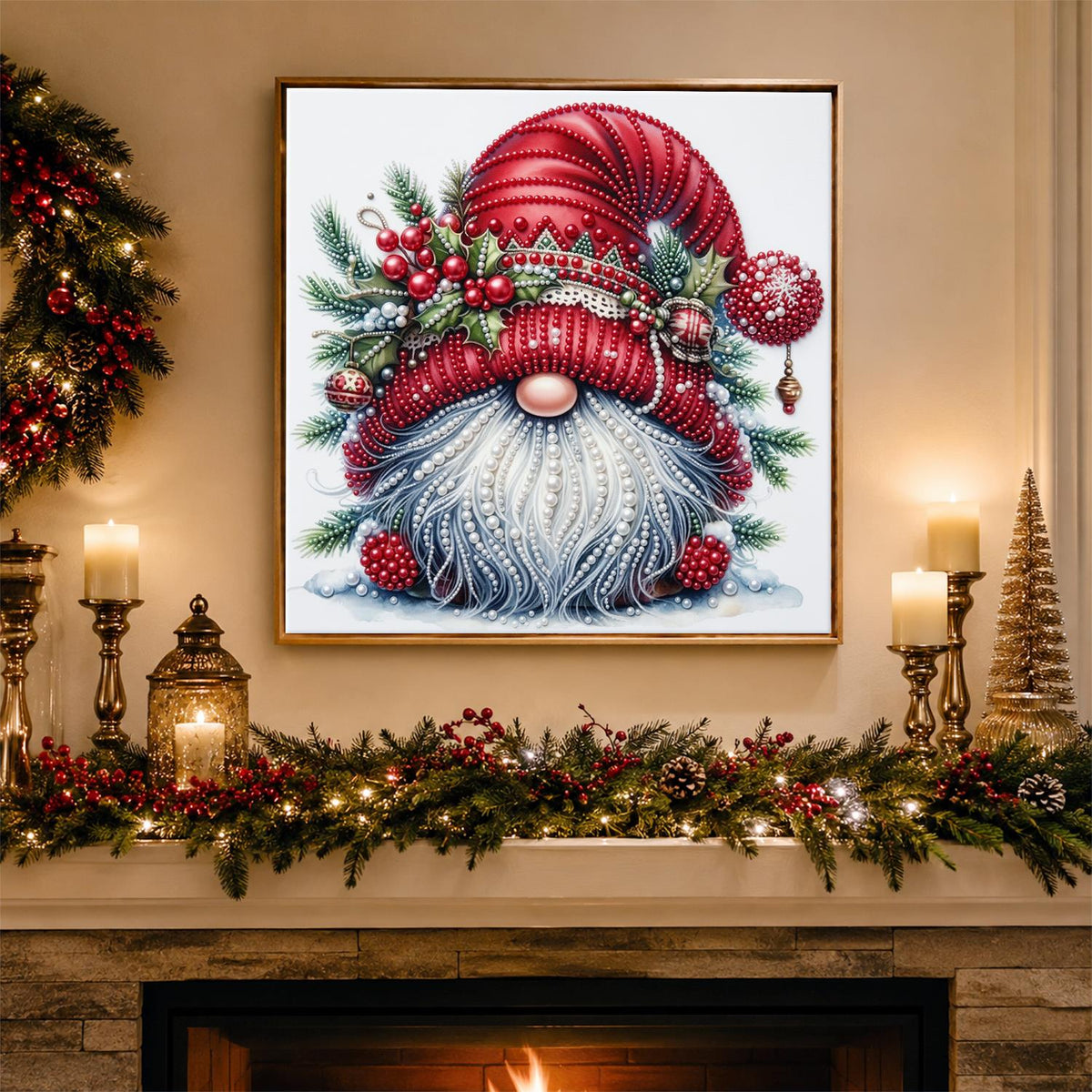 Holly-Crowned Christmas Gnome pearl painting – image 3