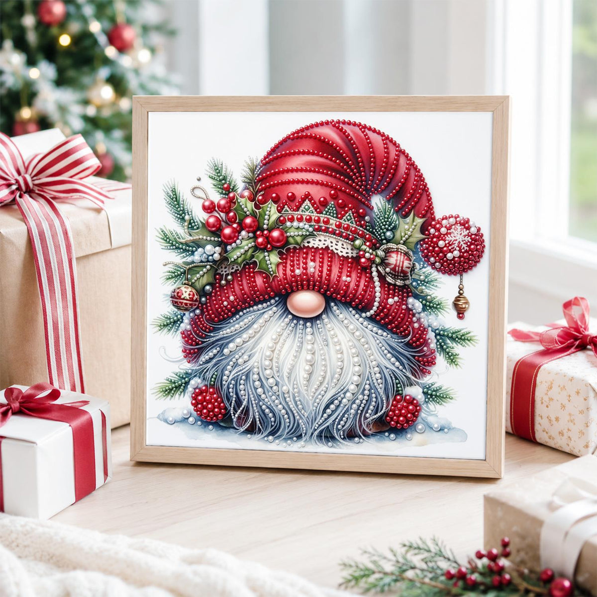 Holly-Crowned Christmas Gnome pearl painting – image 4