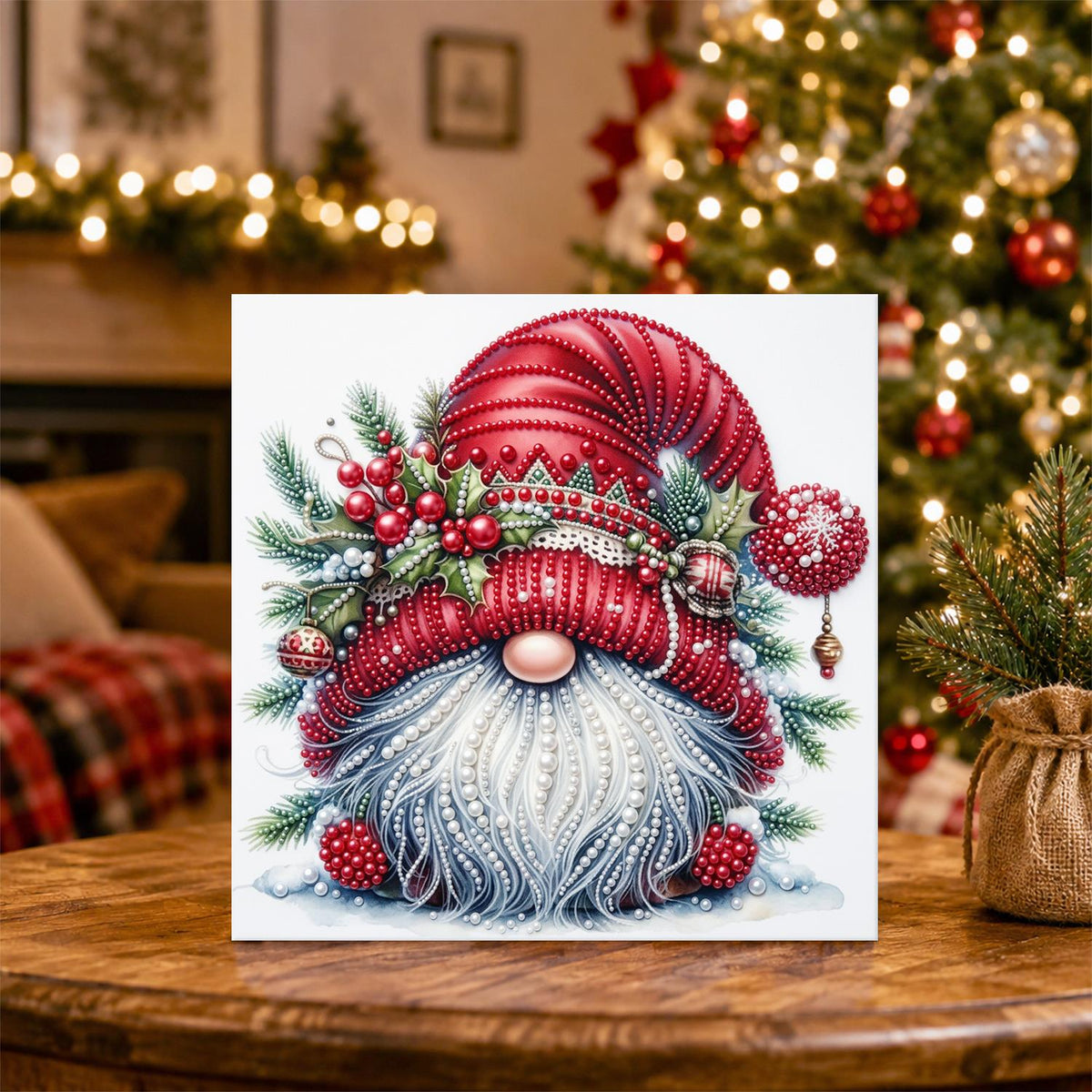 Holly-Crowned Christmas Gnome pearl painting – image 5