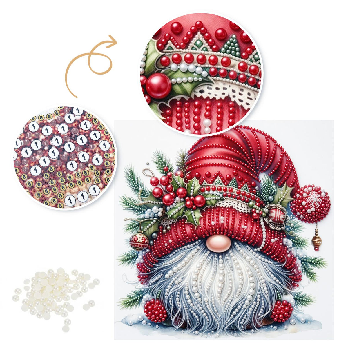 Holly-Crowned Christmas Gnome pearl painting – image 6