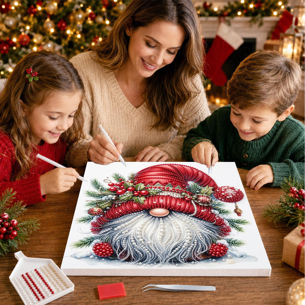 Holly-Crowned Christmas Gnome pearl painting – image 15