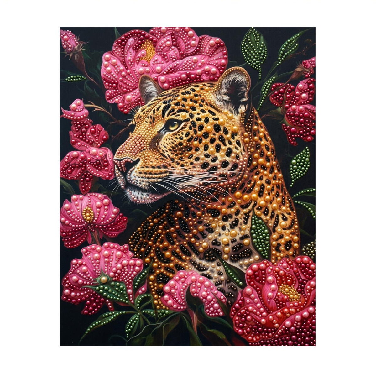 Leopard in Pink Peony Bloom pearl painting – image 11