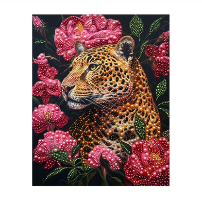 Leopard in Pink Peony Bloom pearl painting – image 11