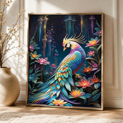 Peacock in a Lotus Garden pearl painting – image 5