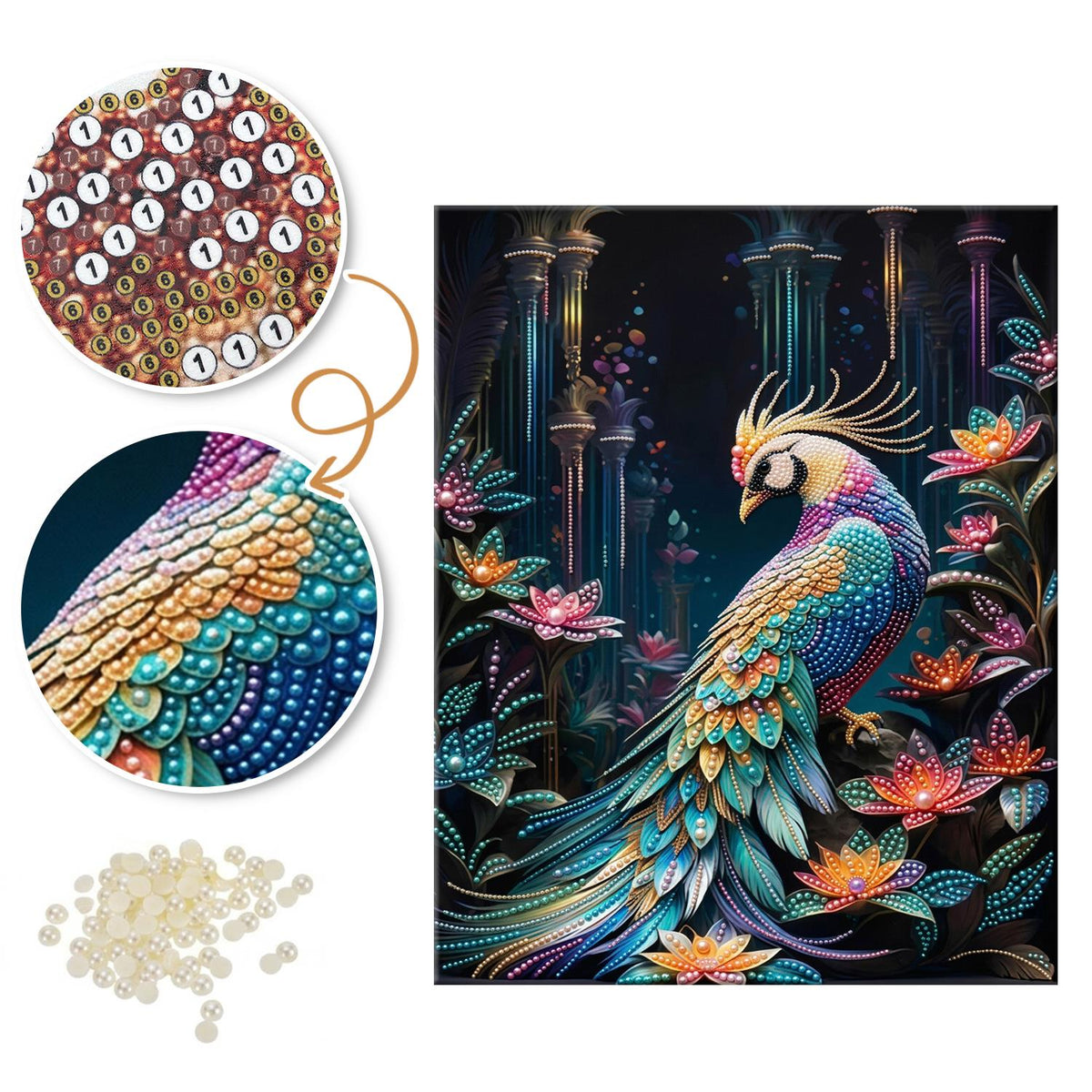 Peacock in a Lotus Garden pearl painting – image 6