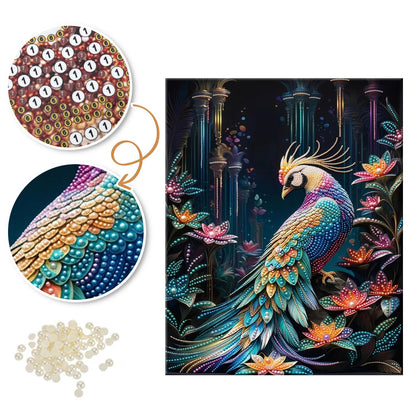 Peacock in a Lotus Garden pearl painting – image 6