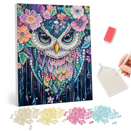 Colorful Floral Owl pearl painting – image 1