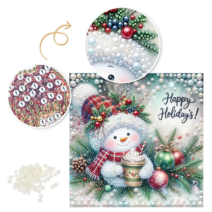 Plaid-Hat Snowman with Latte pearl painting – image 6