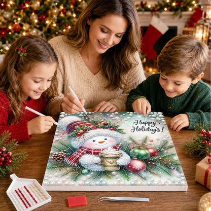 Plaid-Hat Snowman with Latte pearl painting – image 15