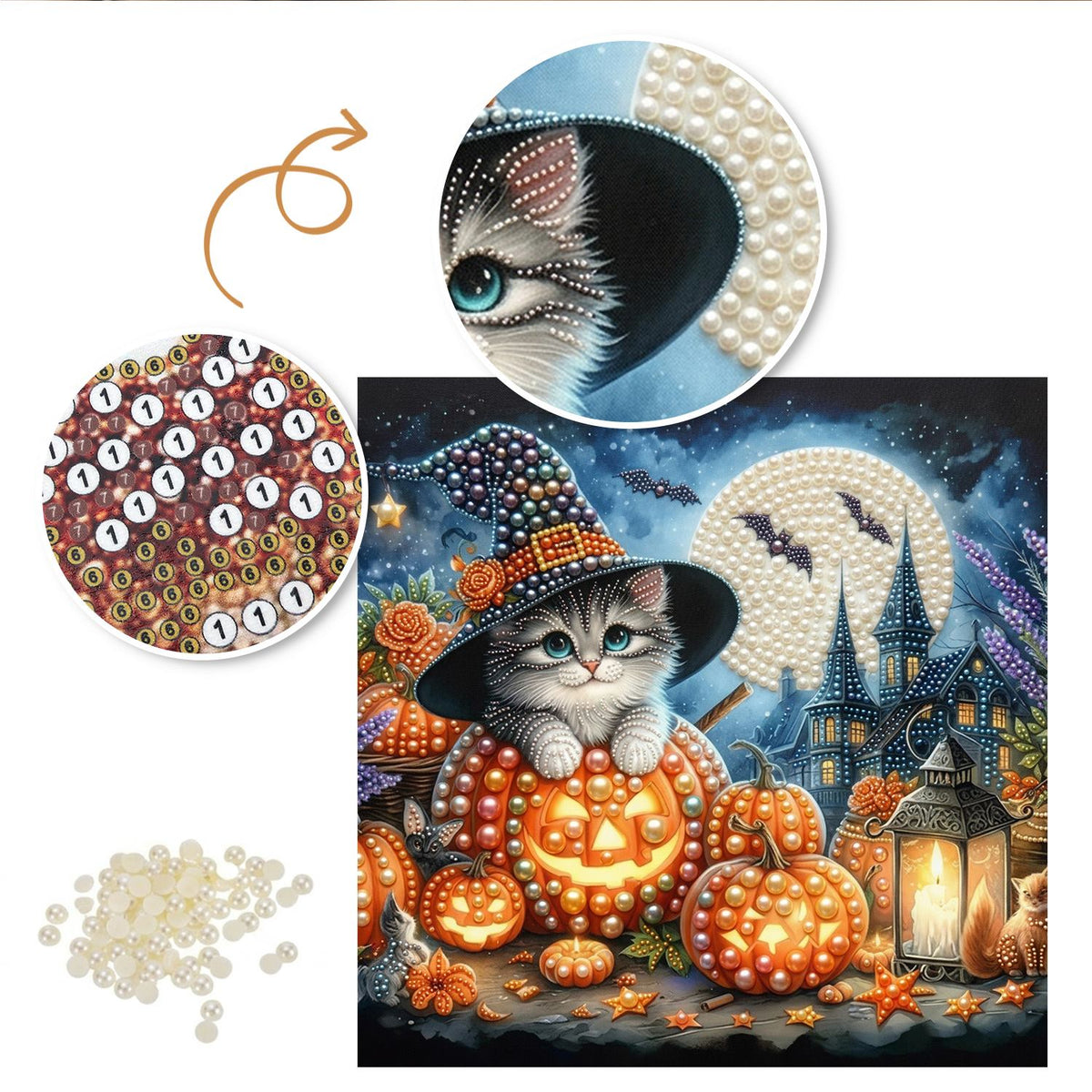 Fluffy Cat in a Pumpkin pearl painting – image 6