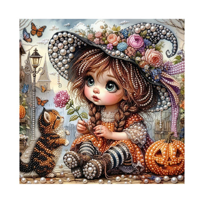 Big-Eyed Girl and Tabby Cat pearl painting – image 11