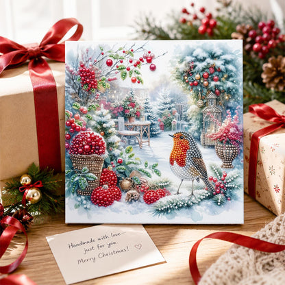 Robin in the Winter Rose Garden pearl painting – image 2