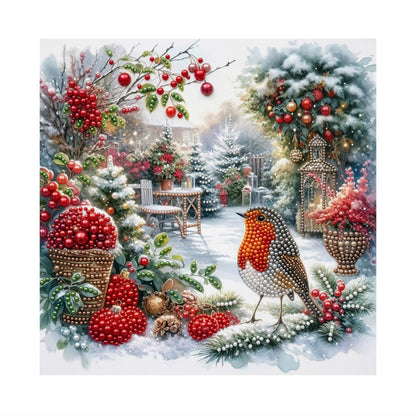 Robin in the Winter Rose Garden pearl painting – image 11