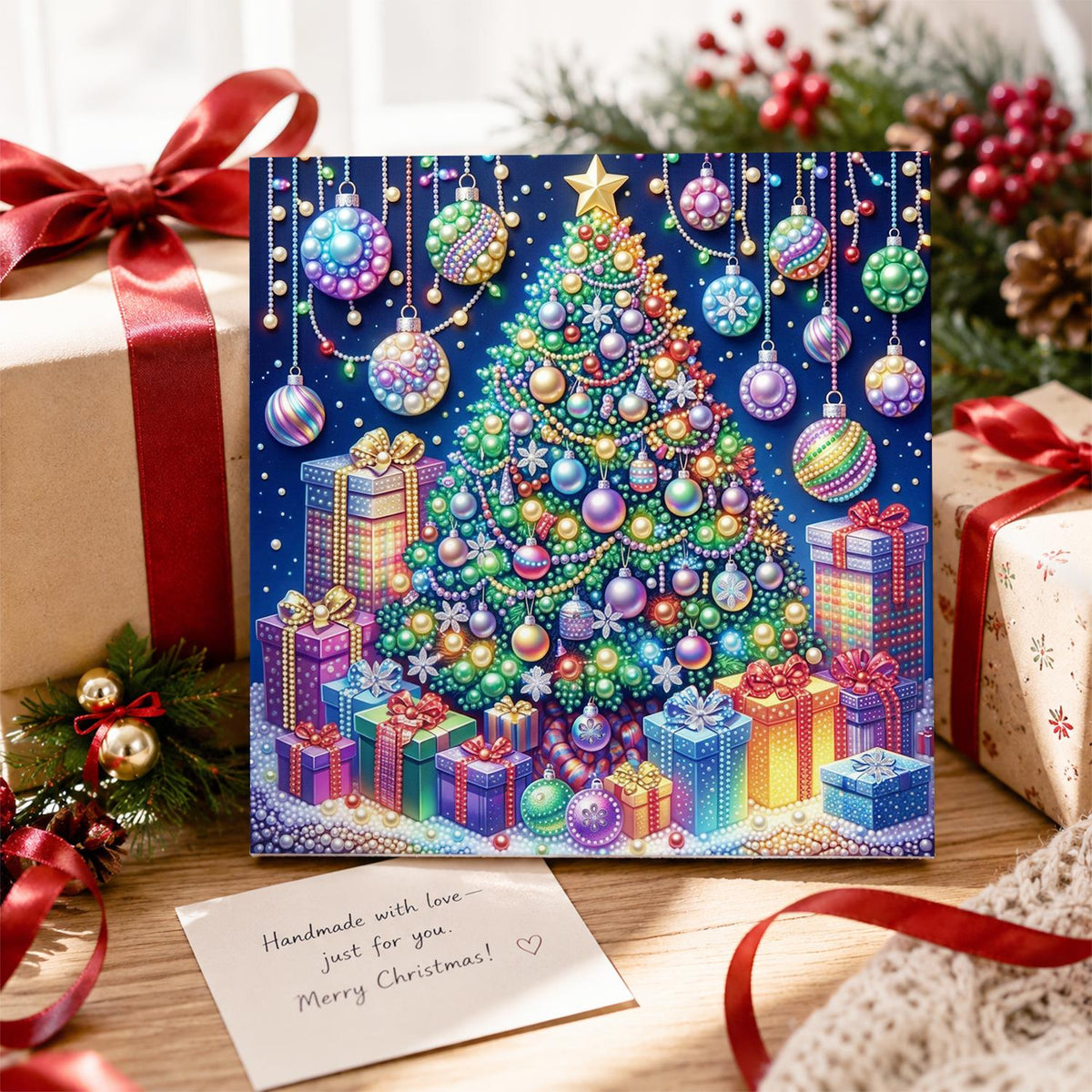 Rainbow Bauble Christmas Tree pearl painting – image 2