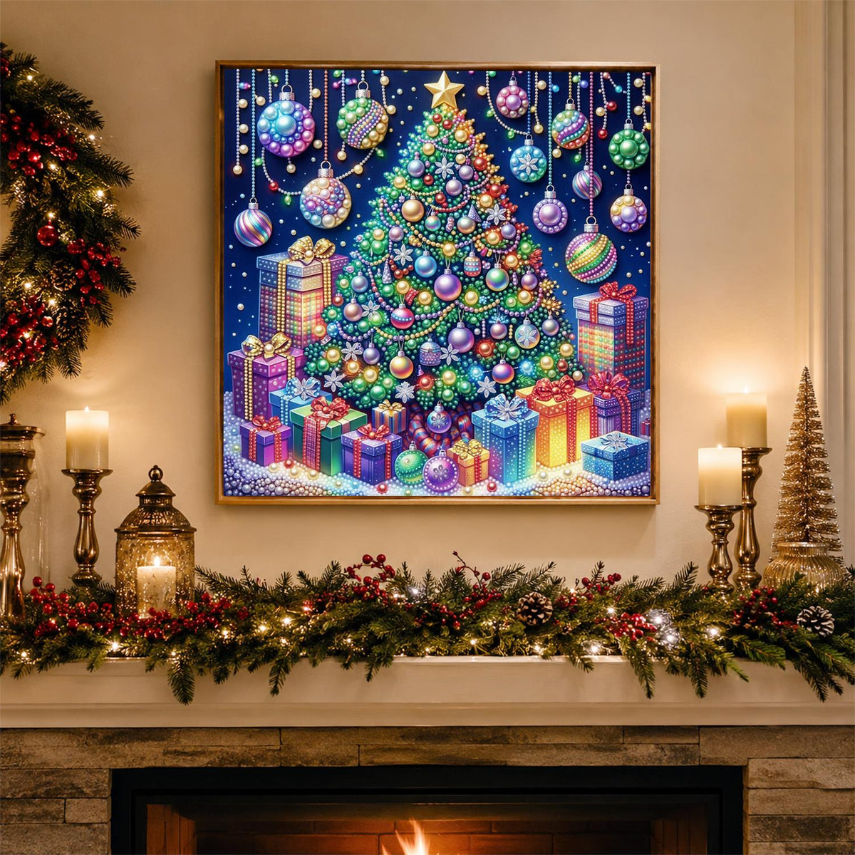 Rainbow Bauble Christmas Tree pearl painting – image 3