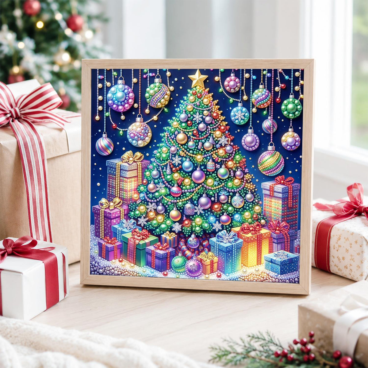 Rainbow Bauble Christmas Tree pearl painting – image 4