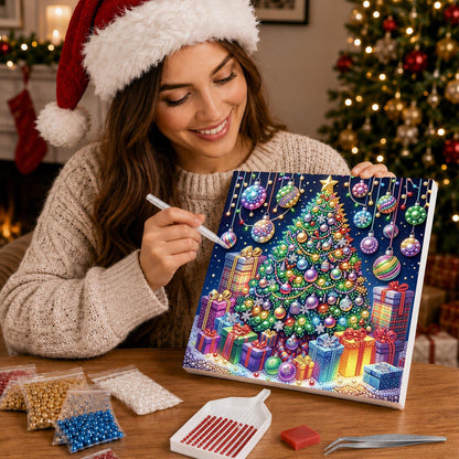 Rainbow Bauble Christmas Tree pearl painting – image 16
