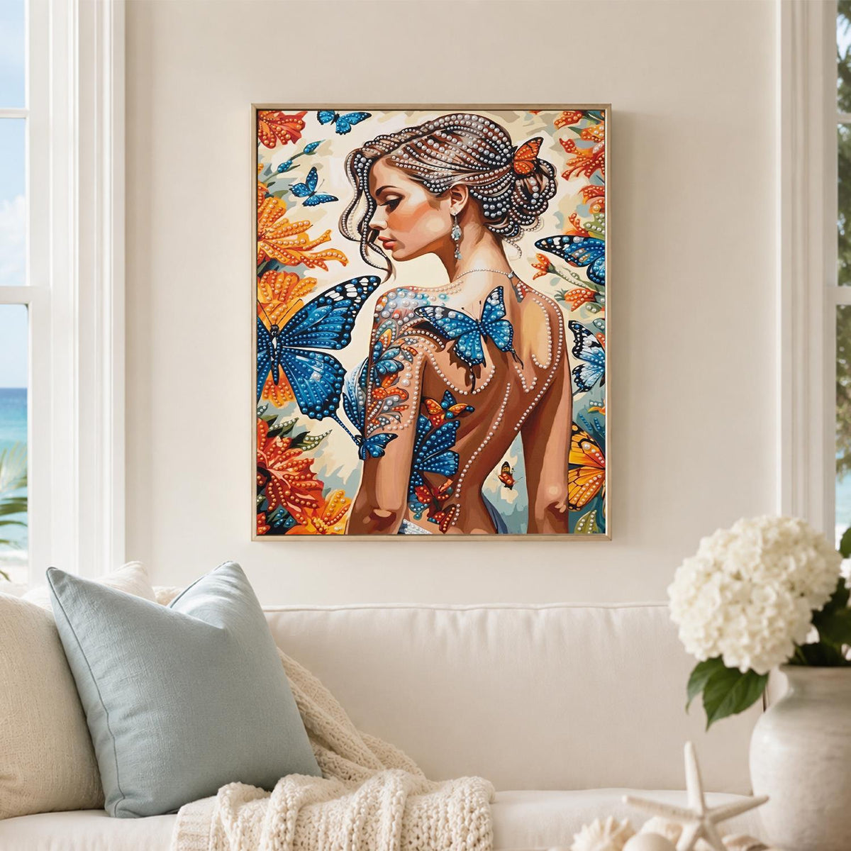 Over-the-Shoulder Butterfly Muse pearl painting – image 3