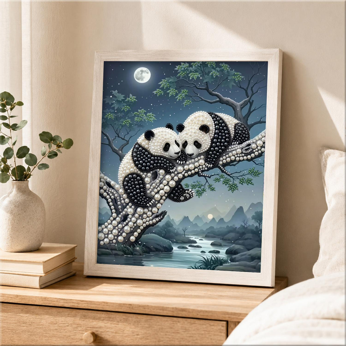 Cuddling Pandas by the River pearl painting – image 2