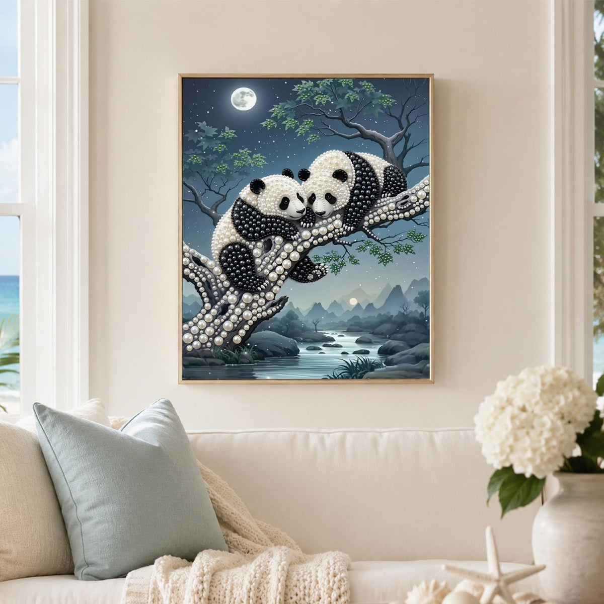 Cuddling Pandas by the River pearl painting – image 3