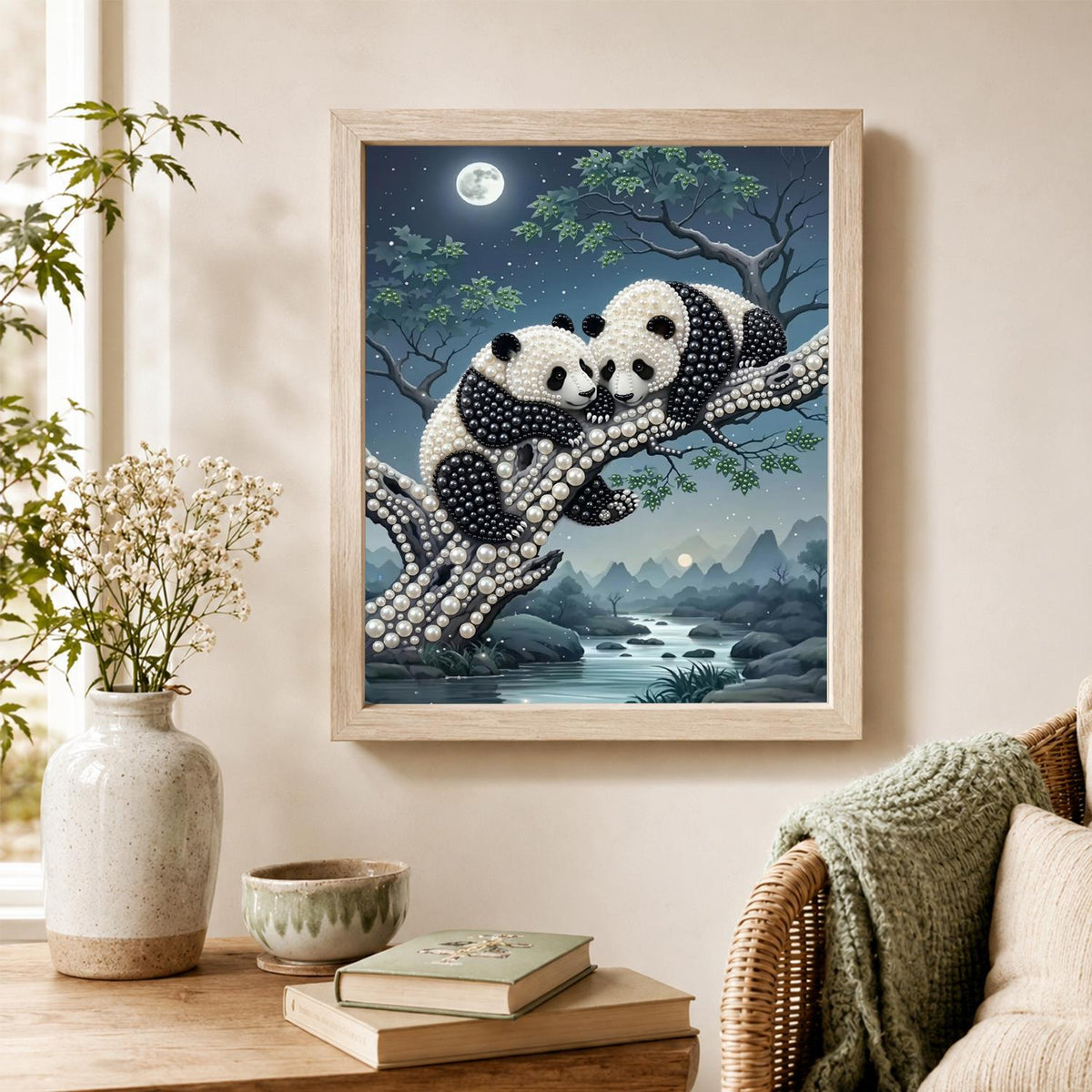 Cuddling Pandas by the River pearl painting – image 4