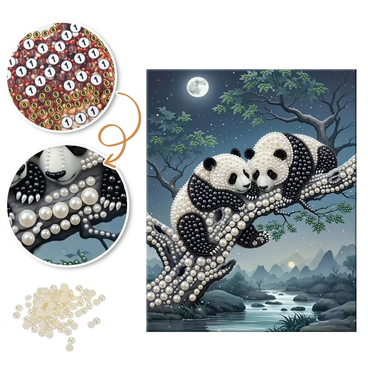 Cuddling Pandas by the River pearl painting – image 6