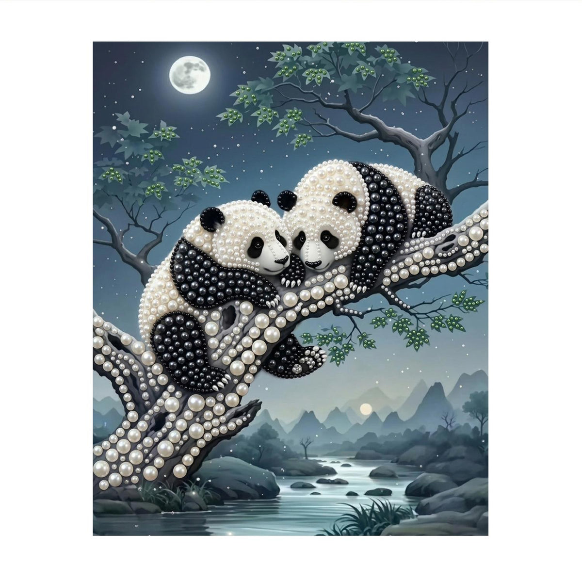 Cuddling Pandas by the River pearl painting – image 11