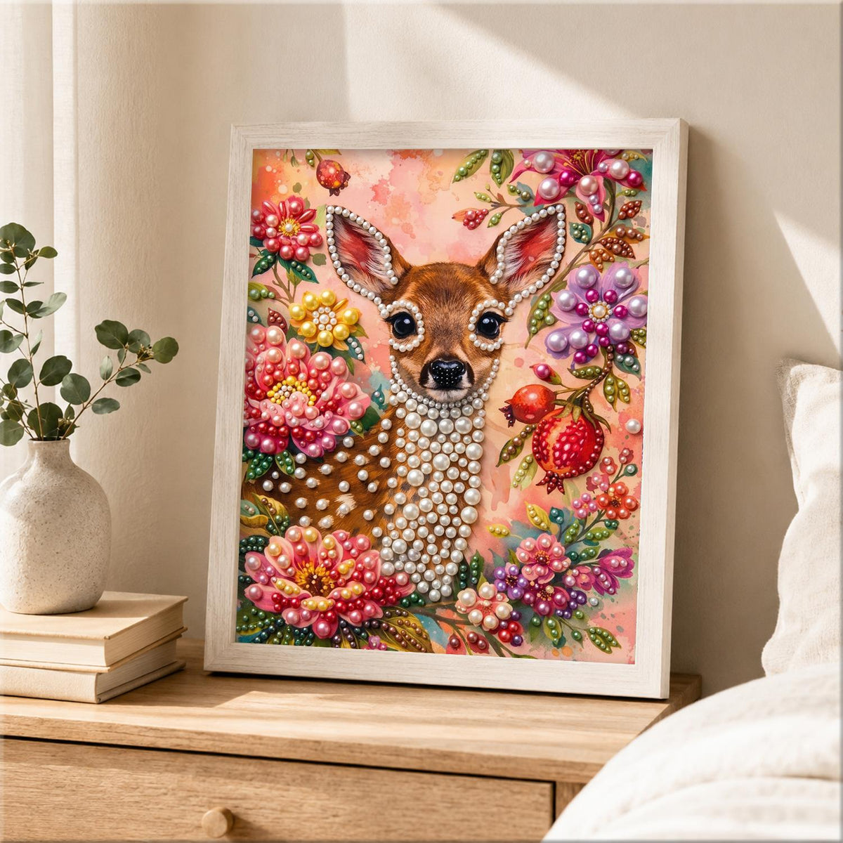 Fawn in a Pomegranate Garden pearl painting – image 2