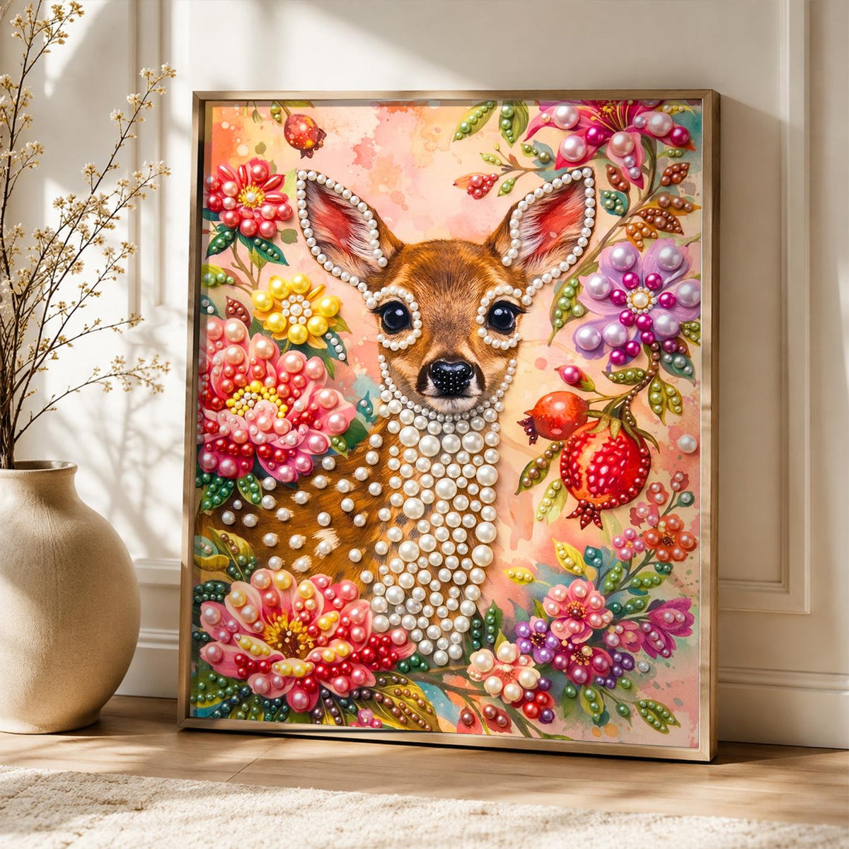 Fawn in a Pomegranate Garden pearl painting – image 5