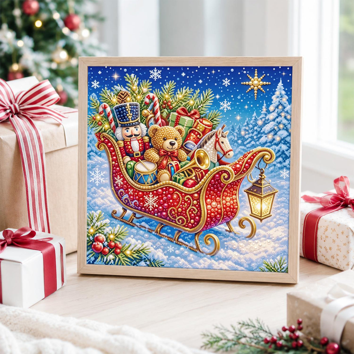 Toy-Laden Red Sleigh pearl painting – image 4